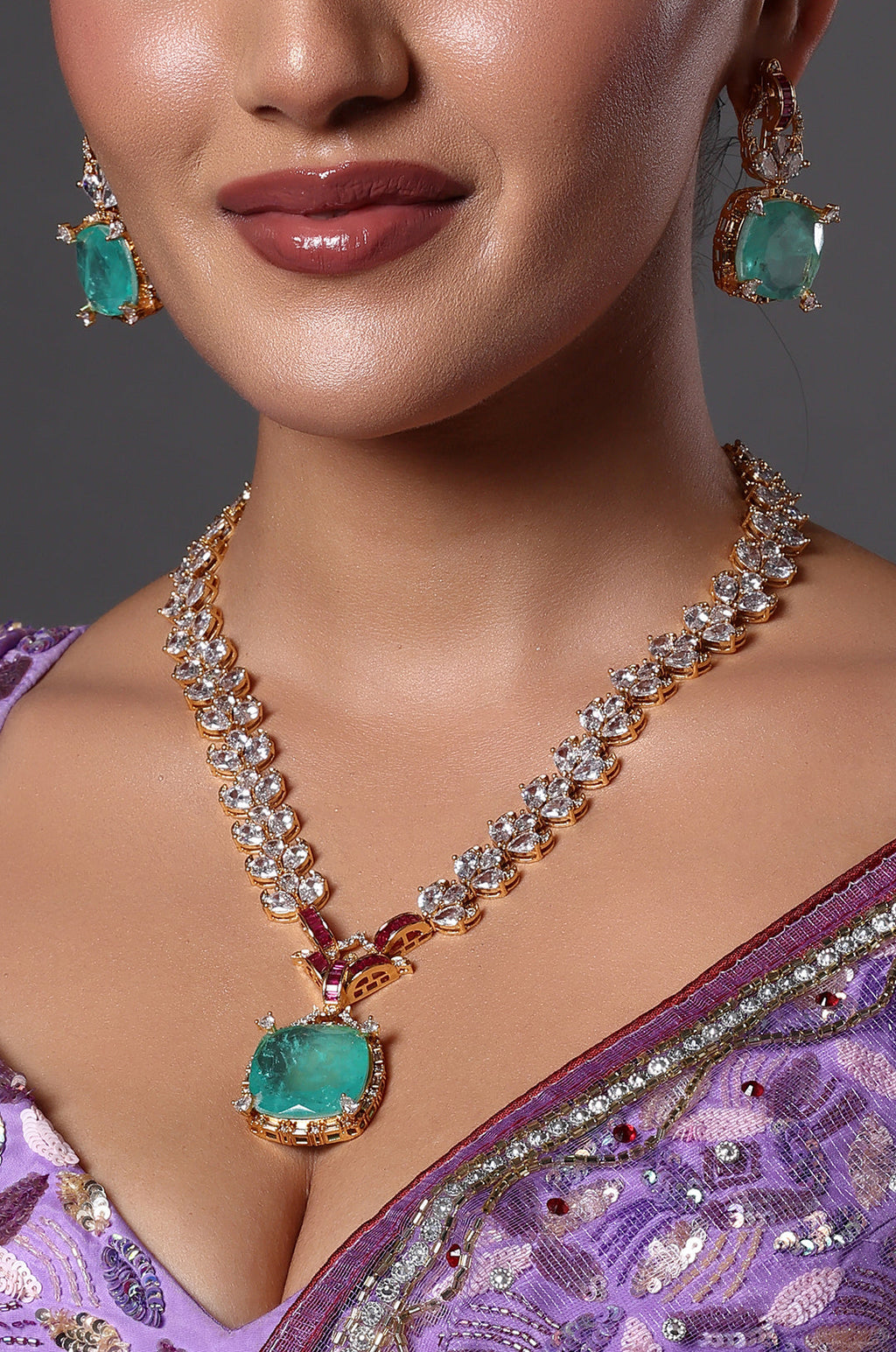 Elegant Amethyst & Diamond Layered Necklace Set for Special Occasions