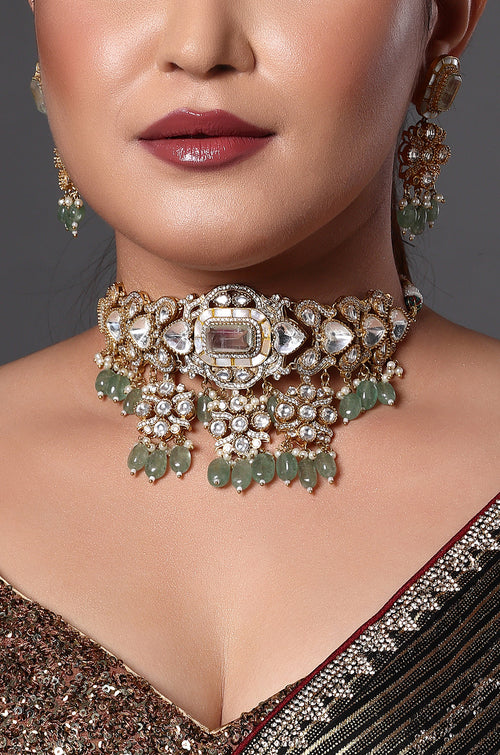 Antique Kundan Choker with Green Drops