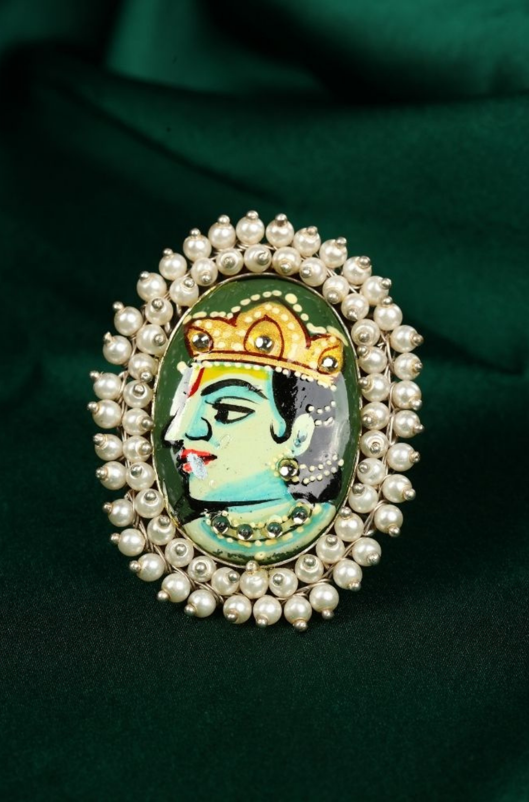 Hand Painted Lord Krishna Antique Oxidized Finger Ring