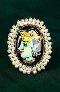 Hand Painted Lord Krishna Antique Oxidized Finger Ring