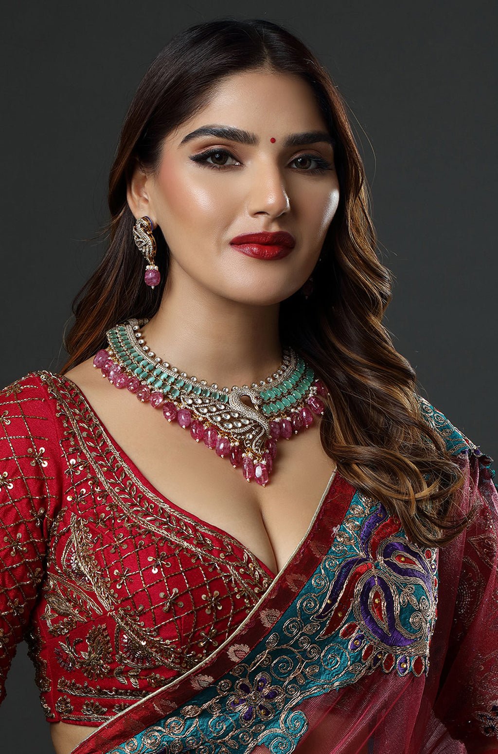 Fuchsia Peacock Grandeur Necklace