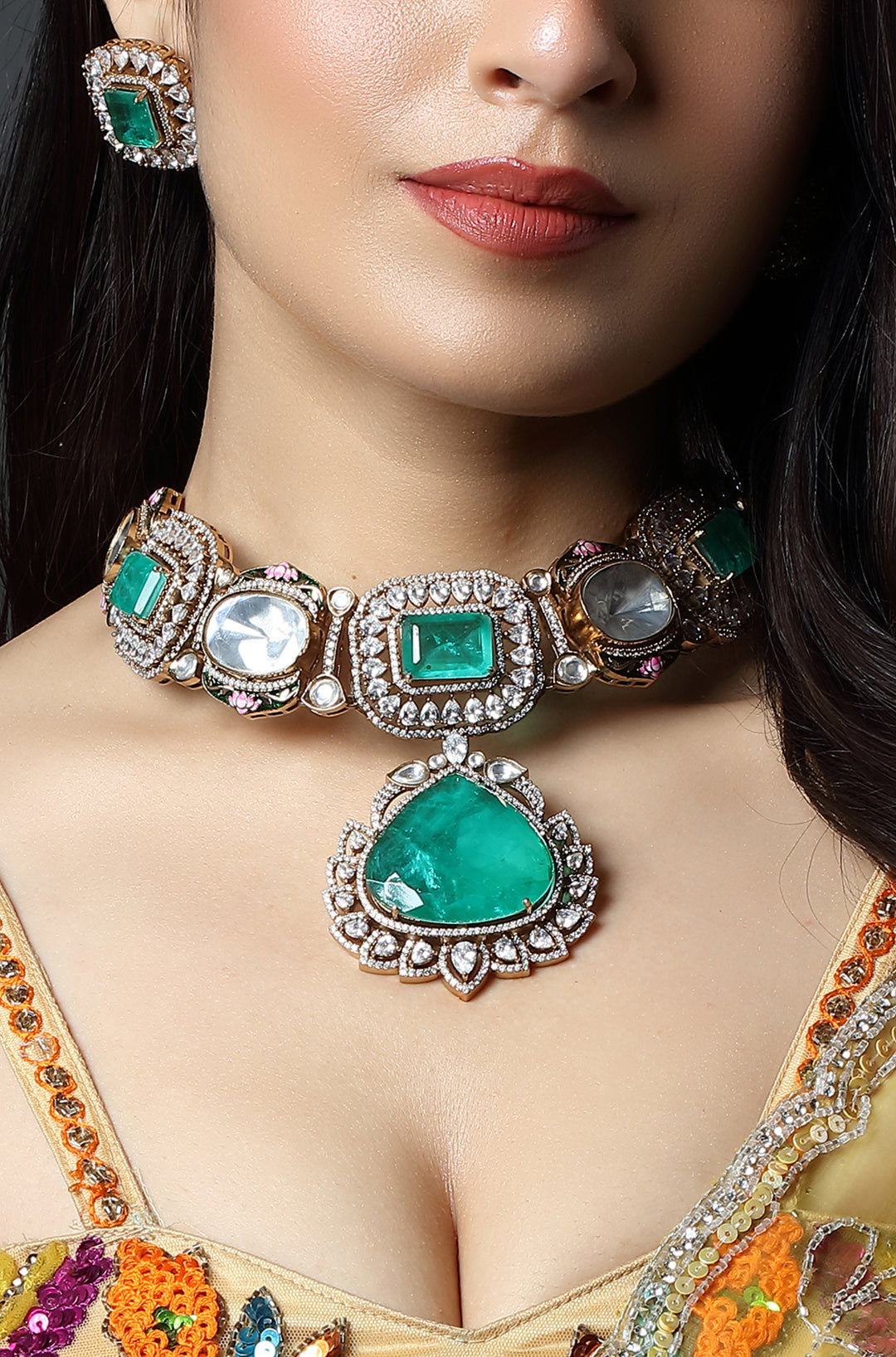 Emerald Regal Polki Statement Choker Set
