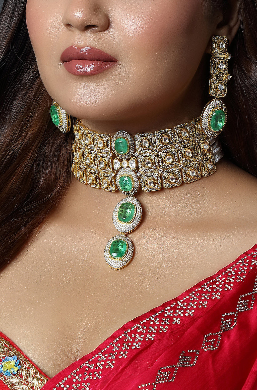 Emerald Royale Polki Floral Choker Set
