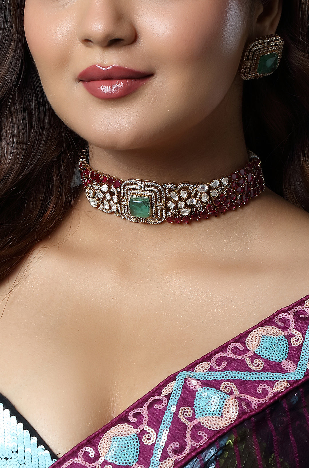 Ruby Emerald Regalia Polki Choker Set