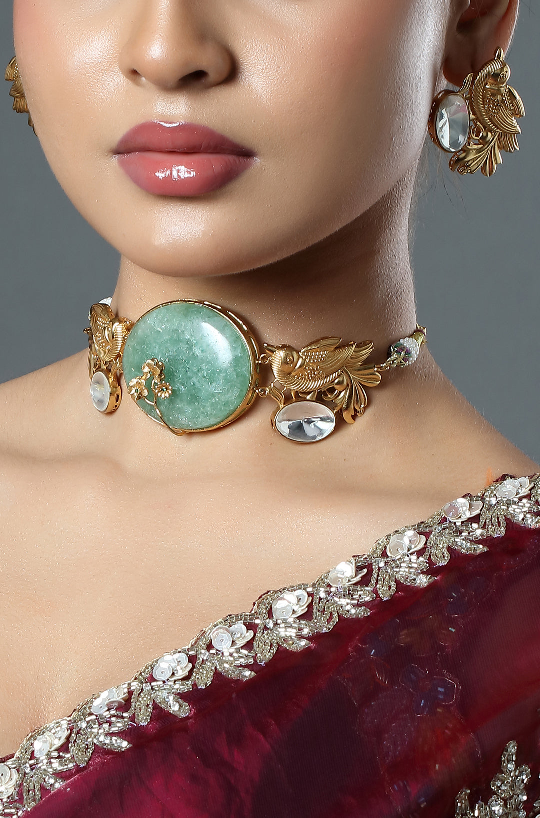 Verdant Bird Motif Statement Choker