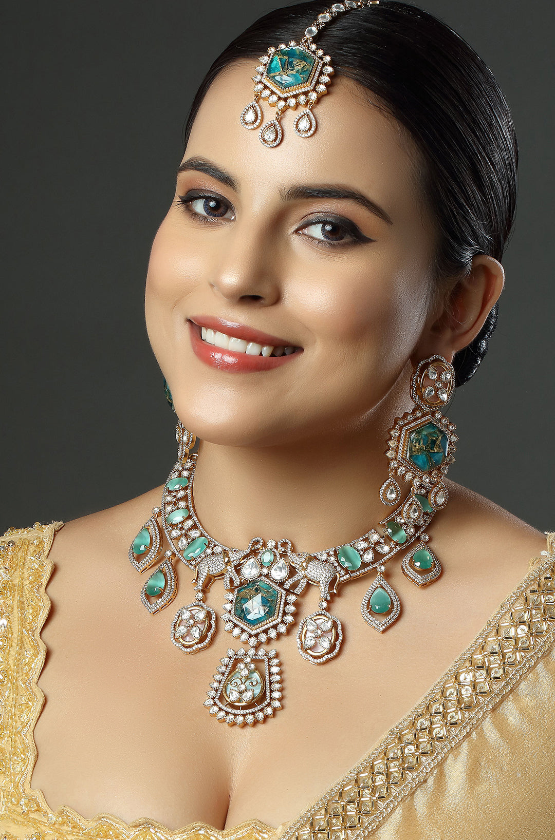 Heritage Teal Kundan Necklace