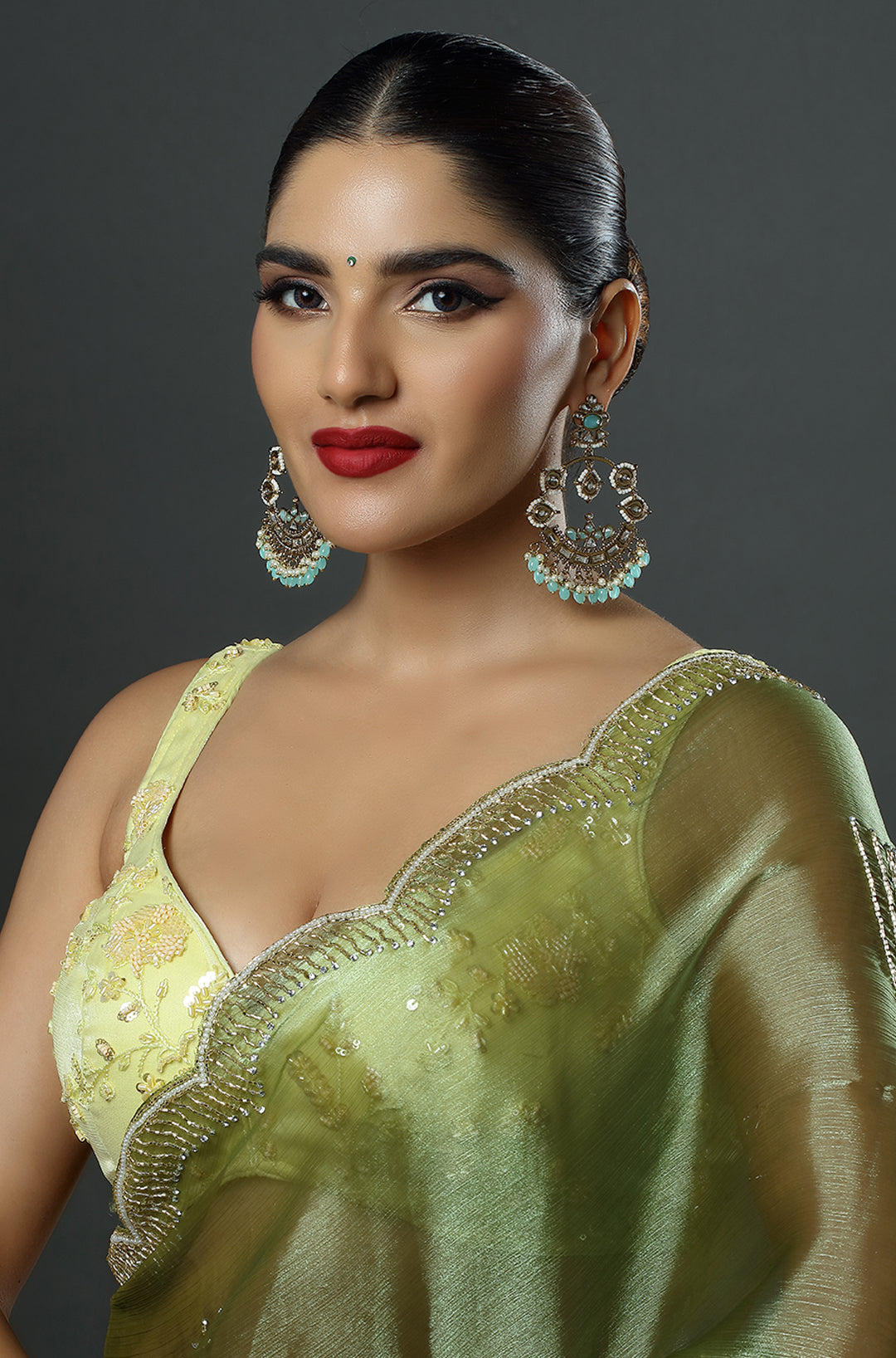Signature Sea Green Kundan Chandbali Earrings